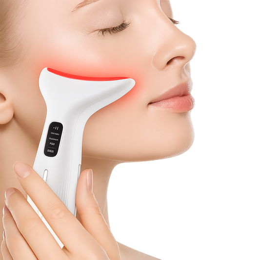 LED Face and Neck Massager (Blue, Red, Purple) for Wrinkles, Acne and Puffiness